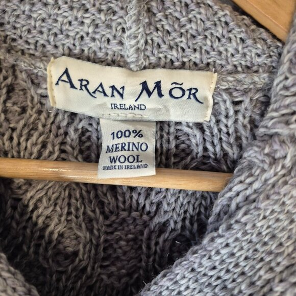 Aran Mor Cable Knit 100% Merino Wool Grey One Button Longline Cardigan - Picture 2 of 8